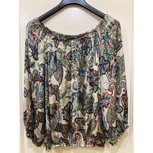 Zac & Rachel Top Womens XL Beige Paisley 3/4 Sleeve Polyester Boho Artsy‎ Flowy